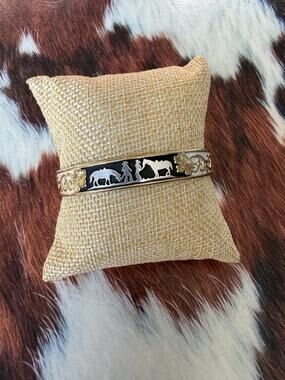 Montana Silversmiths Cowgirl & Cowboy With Horses Silver Cuff Bracelet Western